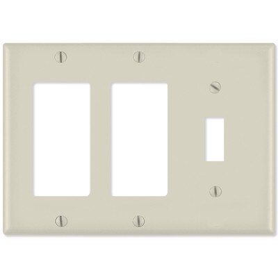 Leviton Combination Wallplate (2 Decora & 1 Toggle), Light Almond
